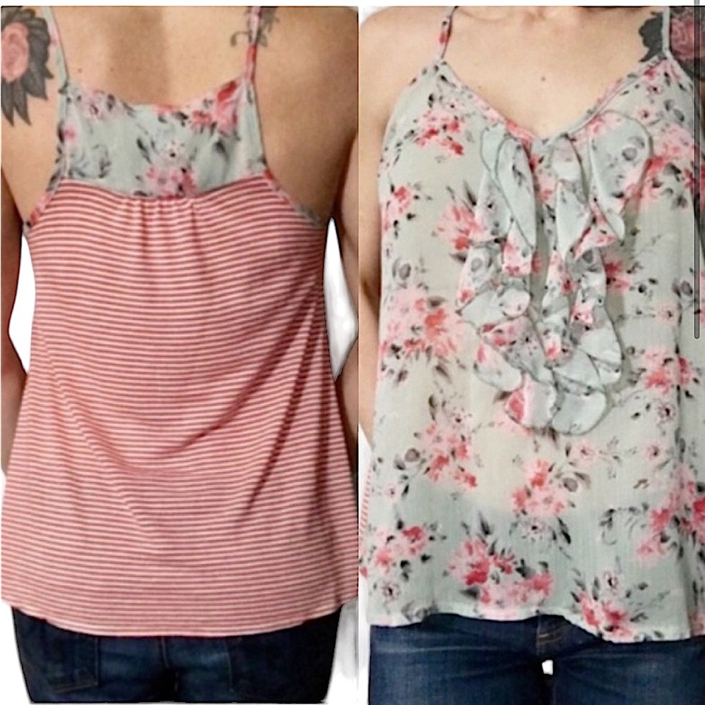 DAYTRIP: Ruffle Sleeveless Floral Striped Blouse - Size Small